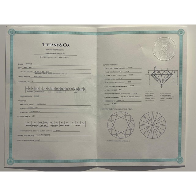 Tiffany & Co Platinum Diamond Engagement Ring 0.85ct, Size 5.25 For Sale - Image 9 of 12