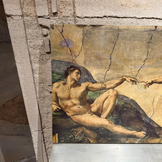 1980s The Creation of Adam Michelangelo by Maria Teresa Mendez Goatskin on Wood For Sale - Image 5 of 14