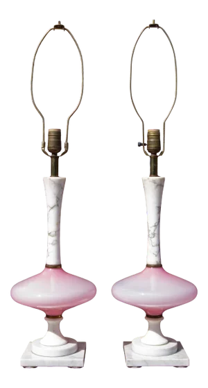 Vintage Mid Century Modern Murano Glass Pink and White Lamps - a Pair