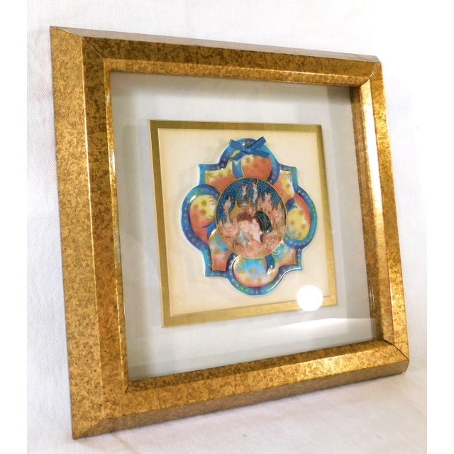 Contemporary Edna Hibel Hand Painted Miniature Collector Plate Ornate Gold Framed Picture Wall Art For Sale - Image 3 of 9
