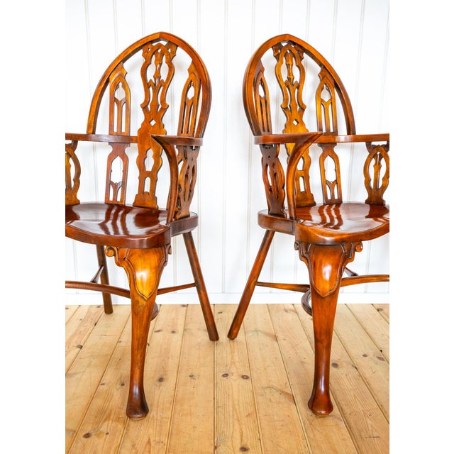 Gothic Strawberry Hill Windsor Steeple Back Armchairs by Theodore Alexander, 1990s, Set of 2 For Sale - Image 6 of 18