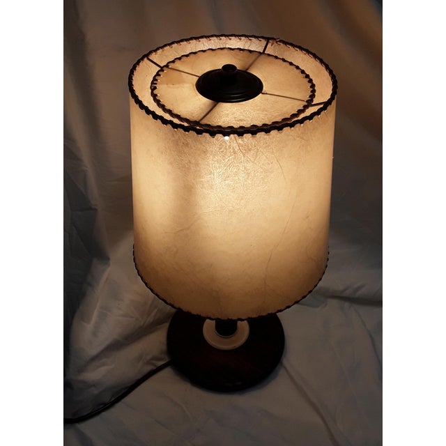 Vintage Rosewood and Leather Table Lamp, 1920s For Sale - Image 6 of 9