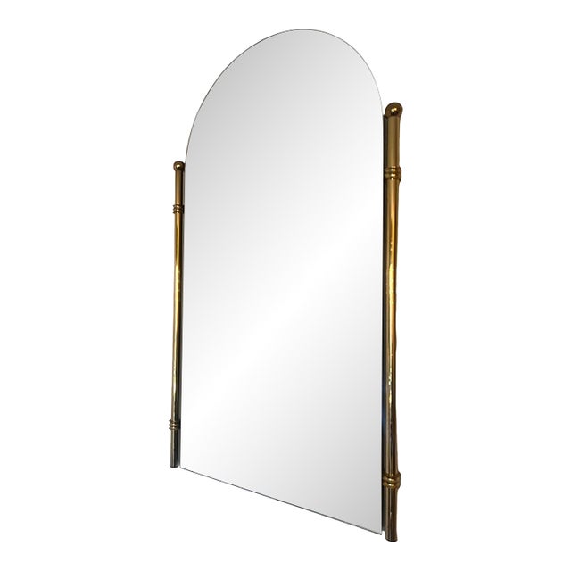 Vintage Mid Century Modern Solid Brass Wall Mirror 1970s Postmodern 80s For Sale