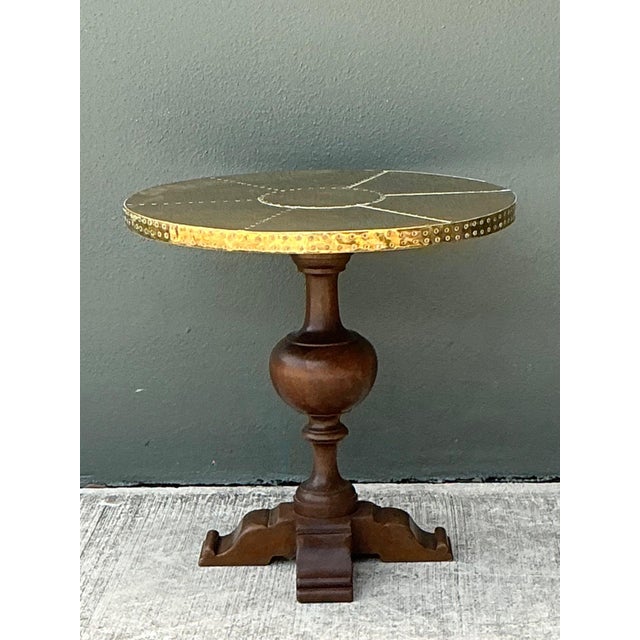 Mid-Century Modern Vintage Brass and Wood Pedestal Table For Sale - Image 3 of 12