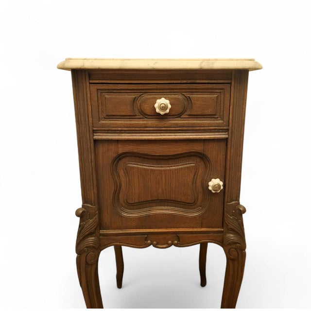 Louis XV French Wooden Bedside Table with Marble Top, 1920s For Sale - Image 14 of 18
