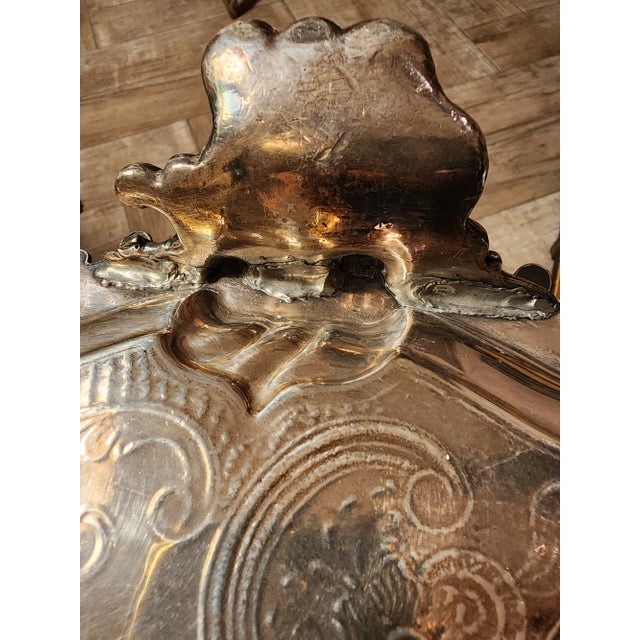Rococo Antique Round Silverplate Tray For Sale - Image 3 of 6
