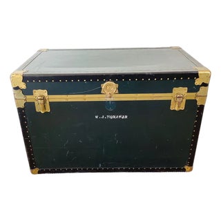 Vintage 1950s Black & Brass Storage Trunk / Coffee Table For Sale