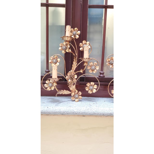 Golden Wrought Iron Wall Lamps, 1980s, Set of 2 For Sale - Image 3 of 9