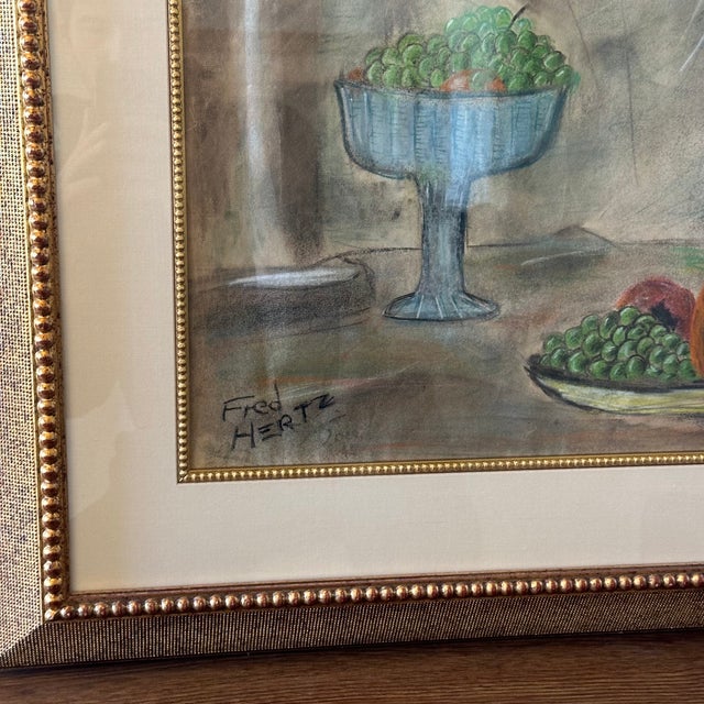 Mid-Century Original Still Life Pastel, Signed Hertz, Framed For Sale - Image 9 of 10
