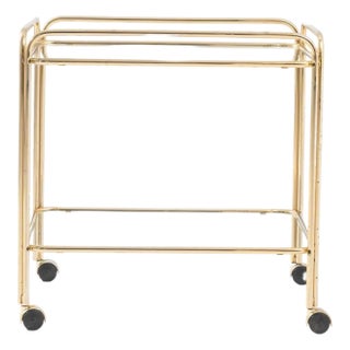 Early 20th Century French Brass Bar Cart with Glass Top on Wheels For Sale