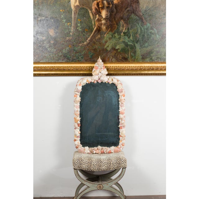 American 1930s Shell Mirror with Pyramidal Crest and Pastel Tones For Sale In Atlanta - Image 6 of 11