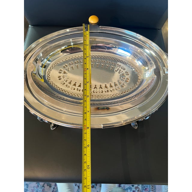 Antique Silverplate Etched Server Serving Dish Domed Tall Legs For Sale - Image 10 of 12