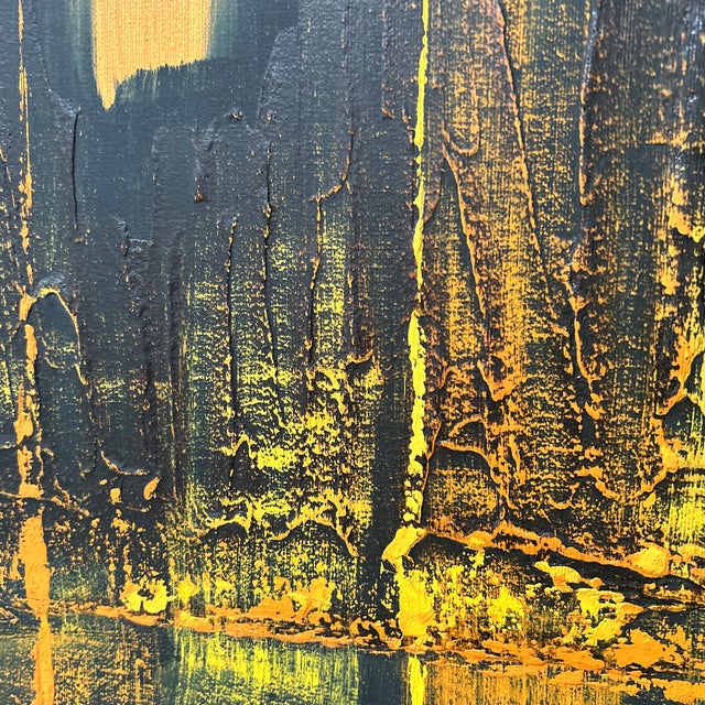 Mid-Century Oil Painting on Canvas Depicting an Abstracted Cityscape Signed "Devine" Circa 1970s For Sale - Image 12 of 12