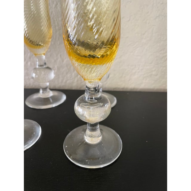 Vintage Italian Wine Glass Set of 12 Amber Swirl Golf Ball Stem Champagne Goblet For Sale - Image 11 of 14