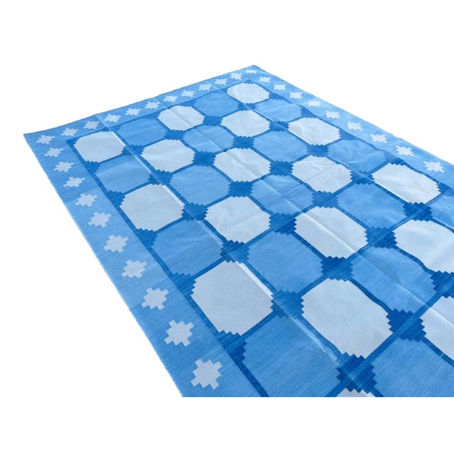 Textile Handmade Cotton Area Rug Vegetable Dyed Sky Blue and White Vista Rug-8'x10' For Sale - Image 7 of 11