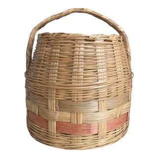 Vintage French Rustic Woven Basket For Sale