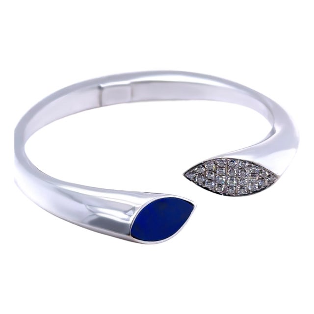 18ct White Gold Diamond and Lapis Lazuli Cuff Bangle 48.15g For Sale