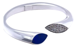 18ct White Gold Diamond and Lapis Lazuli Cuff Bangle 48.15g
