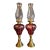 Pair Antique Bohemian Cranberry Cut-to-Clear Kerosene Lamps Marble Base P&a Eagle For Sale