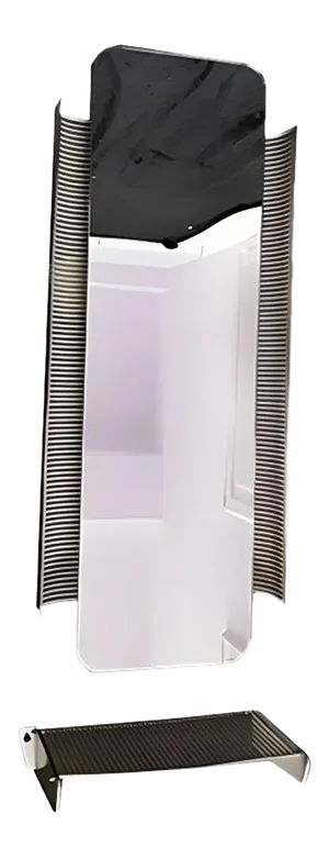 Curved Sheet Metal Illuminated Dressing Room Mirror with Cream White Shelf & Brass Trim, 1950s, Set of 2