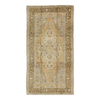 Vintage Turkish Medallion Oushak Rug in Gold, Taupe, Cream and Cocoa For Sale