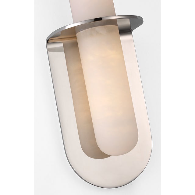 Kelly Wearstler for Visual Comfort Signature Fosse 11" Invertable Offset Oval Sconce in Polished Nickel with Alabaster For Sale In Houston - Image 6 of 12