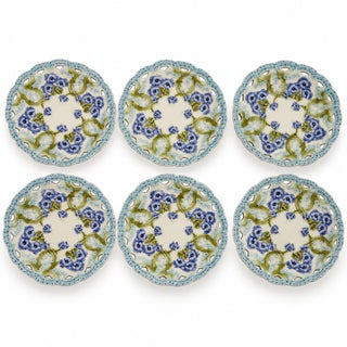 Set of 6 Antique Villeroy & Boch Reticulated Majolica Violet Plates For Sale