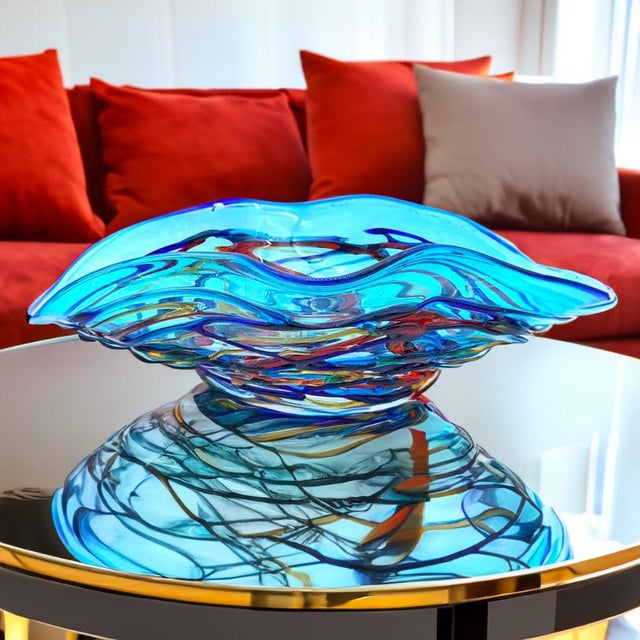 Blue Handmade Blown Glass Light Blue Centerpiece from YourMurano For Sale - Image 8 of 11