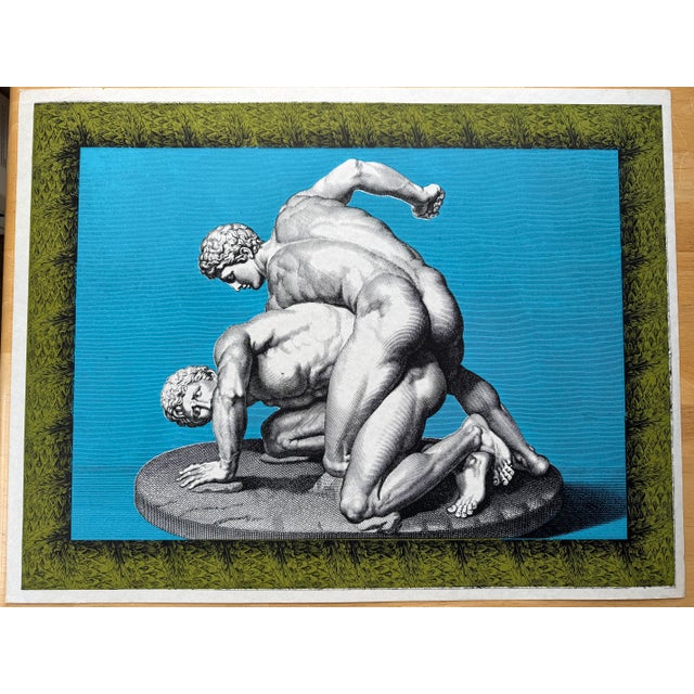 Vintage 1970s pop art silk screen print based on a drawing of the famous Hellenistic marble sculpture, "The Wrestlers" or...
