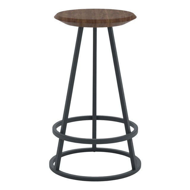 Slate Grey Metal Gustave Bar Stool in Natural Walnut by Harto For Sale