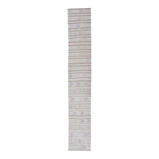 Vintage Turkish Kilim Runner in Soft Gray and Beige Striped Design 2'0 X 13'3 For Sale
