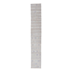 Vintage Turkish Kilim Runner in Soft Gray and Beige Striped Design 2'0 X 13'3