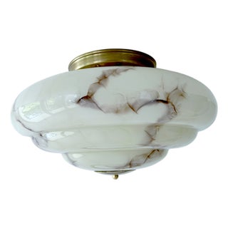 Art Deco Ceiling Light in Ivory Marbled Glass, 1930s For Sale