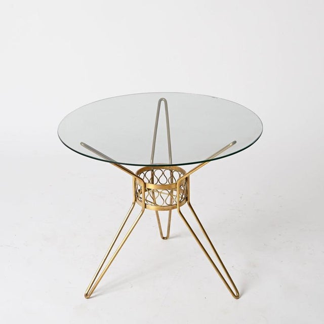 Round Curved Brass and Crystal Side Table by Gio Ponti, Italy, 1950s For Sale - Image 10 of 12