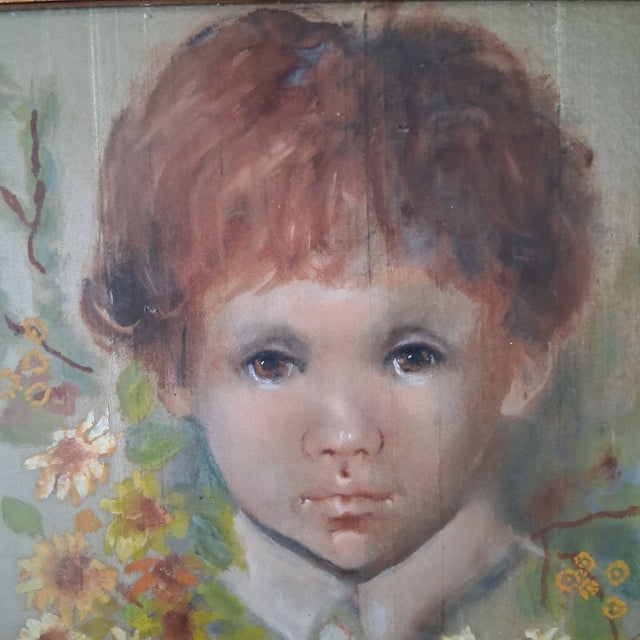 I recognized this artist's work right away, even from a distance. This touching portrait is painted on a fabric that is...