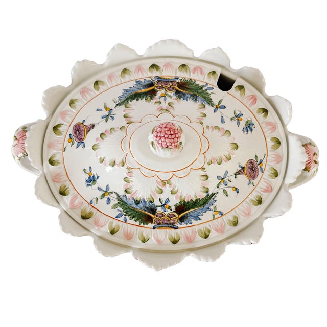 Late 20th Century Large Vintage Italian Majolica Porcelain Soup Tureen Set With Platter & Ladle For Sale - Image 5 of 18
