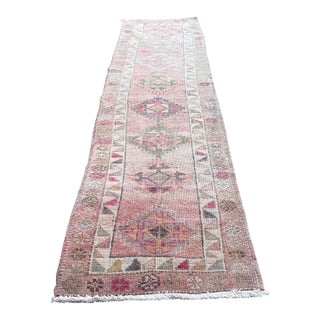 1940s Vintage Kurdish Organic Wool Handmade Herki Pink Runner Rug For Sale