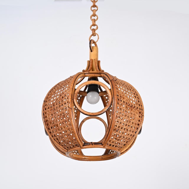 Mid-Century Modern Mid-Century French Riviera Chapel Rattan and Wicker Chandelier, 1960s For Sale - Image 3 of 17