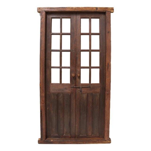 16 Pane Wood Door With Wooden Knob For Sale