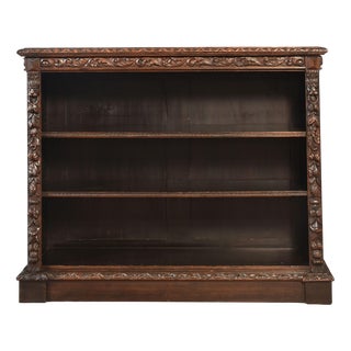 Carved Oak Open Bookcase, 1890s For Sale