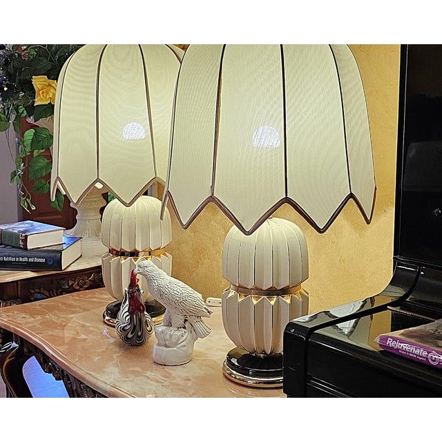 Mid 20th Century Pair of Vintage Hollywood Regency Ceramic Table Lamps – Styled After Rougier For Sale - Image 5 of 18
