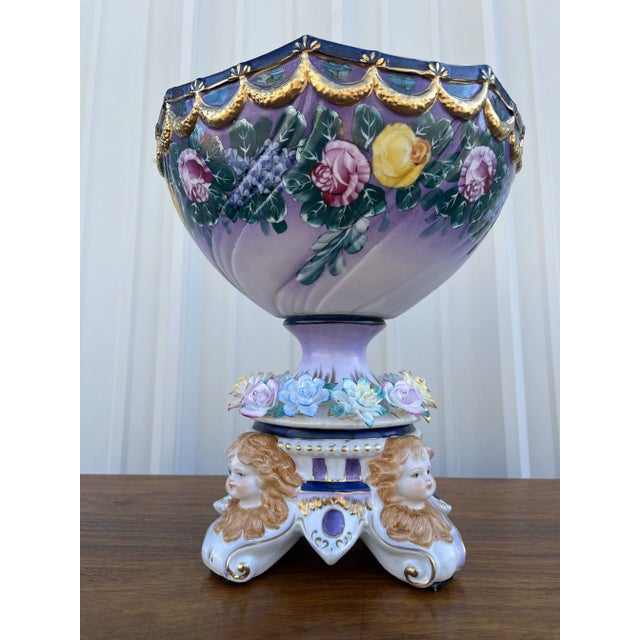 Dresden Signed Porcelain Centerpiece Bowl- Applied Flowers, Cherub Faces For Sale - Image 12 of 12