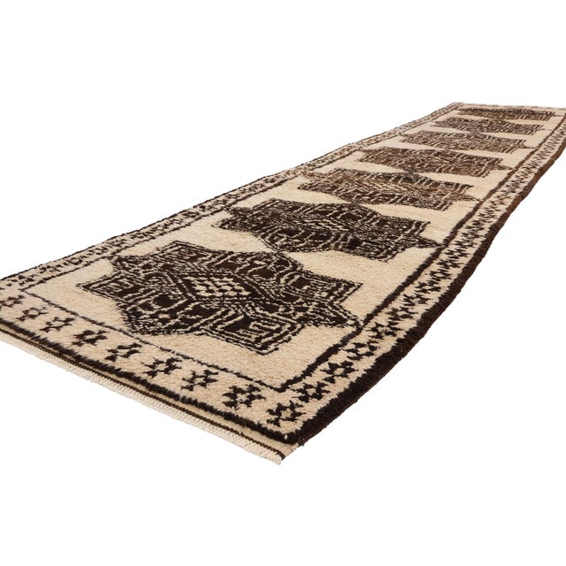 53907 Vintage Neutral Kurdish Rug Runner, 03'00 x 13'06. Handcrafted with meticulous precision and unwavering dedication...