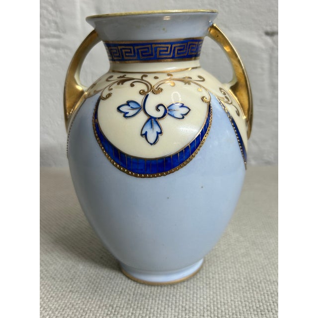 Antique Morimura Bros. Nippon Double-Handled Porcelain Vase - Hand-Painted Floral For Sale - Image 4 of 10