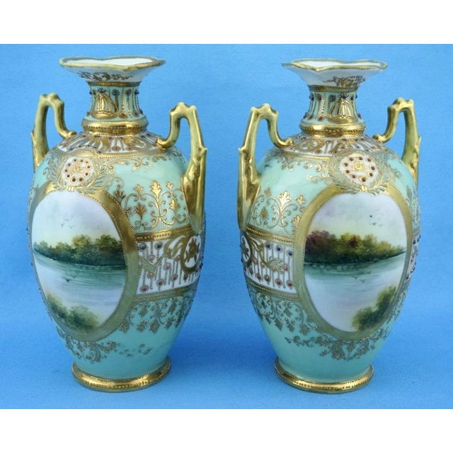 20th Century Empire Japanese Porcelain Vases with Gold Moriage Decoration, Noritake, 1890s, Set of 2 For Sale - Image 9 of 18
