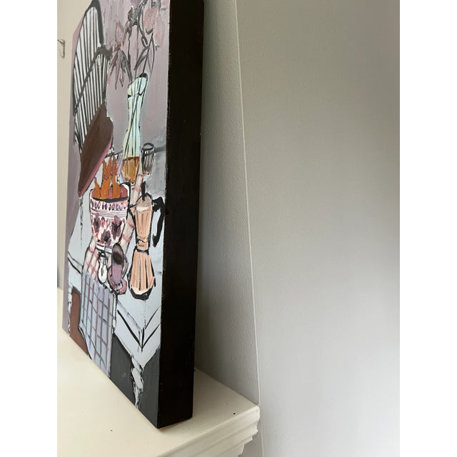 American Original Oil Painting Folk Art Early American "Moka Mornings" by Shann Spishak For Sale - Image 3 of 6