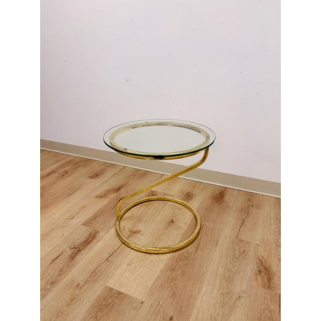 Round Brass Angular End Table Milo Baughman Style Postmodern Vintage MCM For Sale - Image 4 of 9