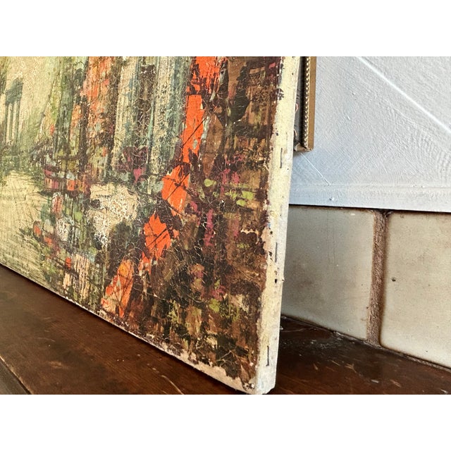 Mid-Century Modern Oil Painting, Abstract Cityscape With Classical Ruins Influence, Large Textured Canvas, C. 1950s For Sale In Los Angeles - Image 6 of 9
