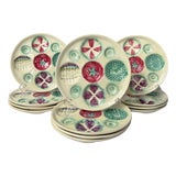 1950's French Portieux Vallerysthal Majolica "Légumes en Relief" Dinner Plates – Set of 12 For Sale