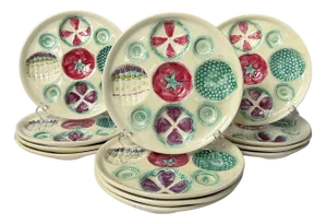 1950's French Portieux Vallerysthal Majolica "Légumes en Relief" Dinner Plates – Set of 12